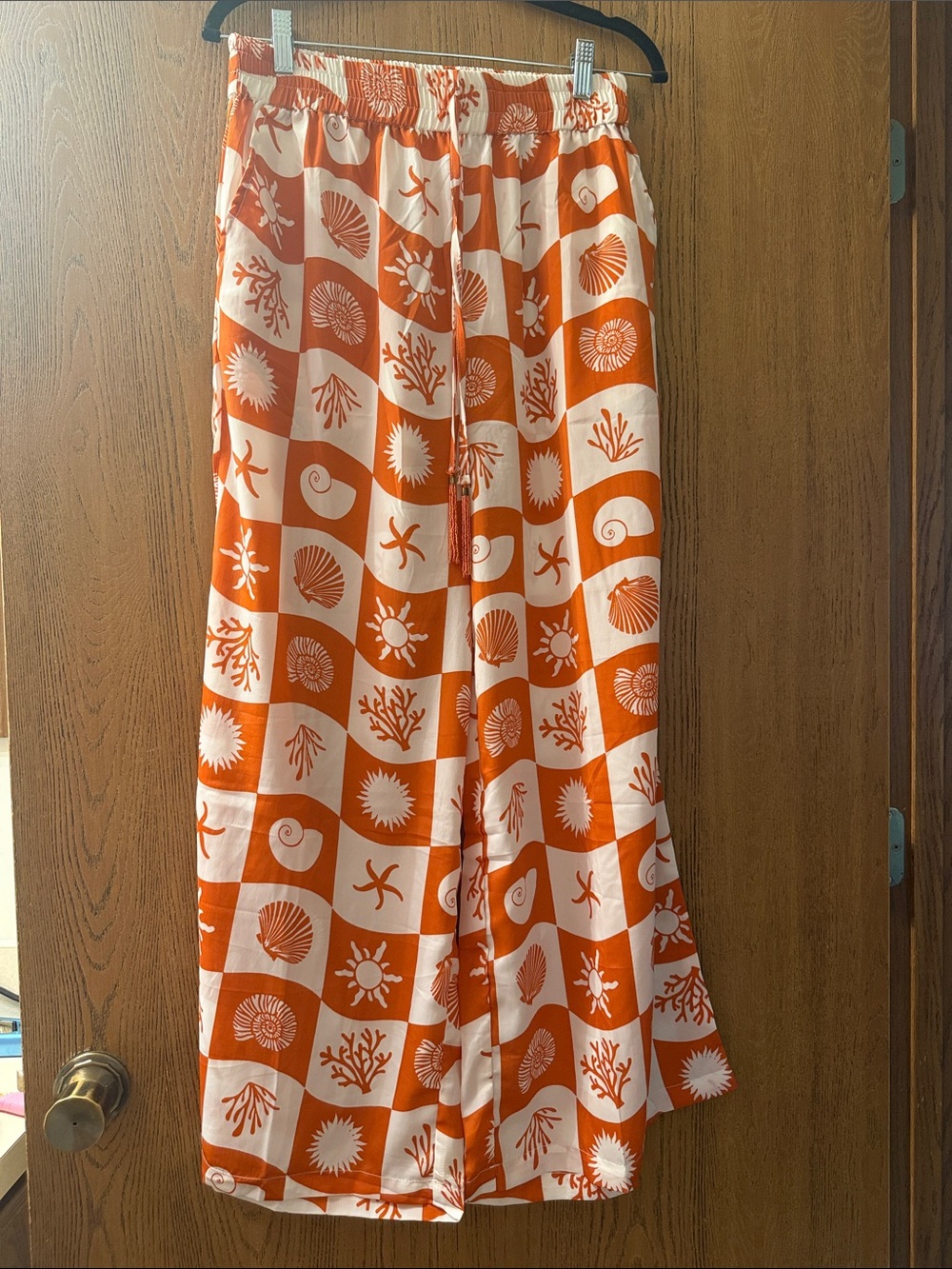 Orange and White Seashell Print wide leg pant